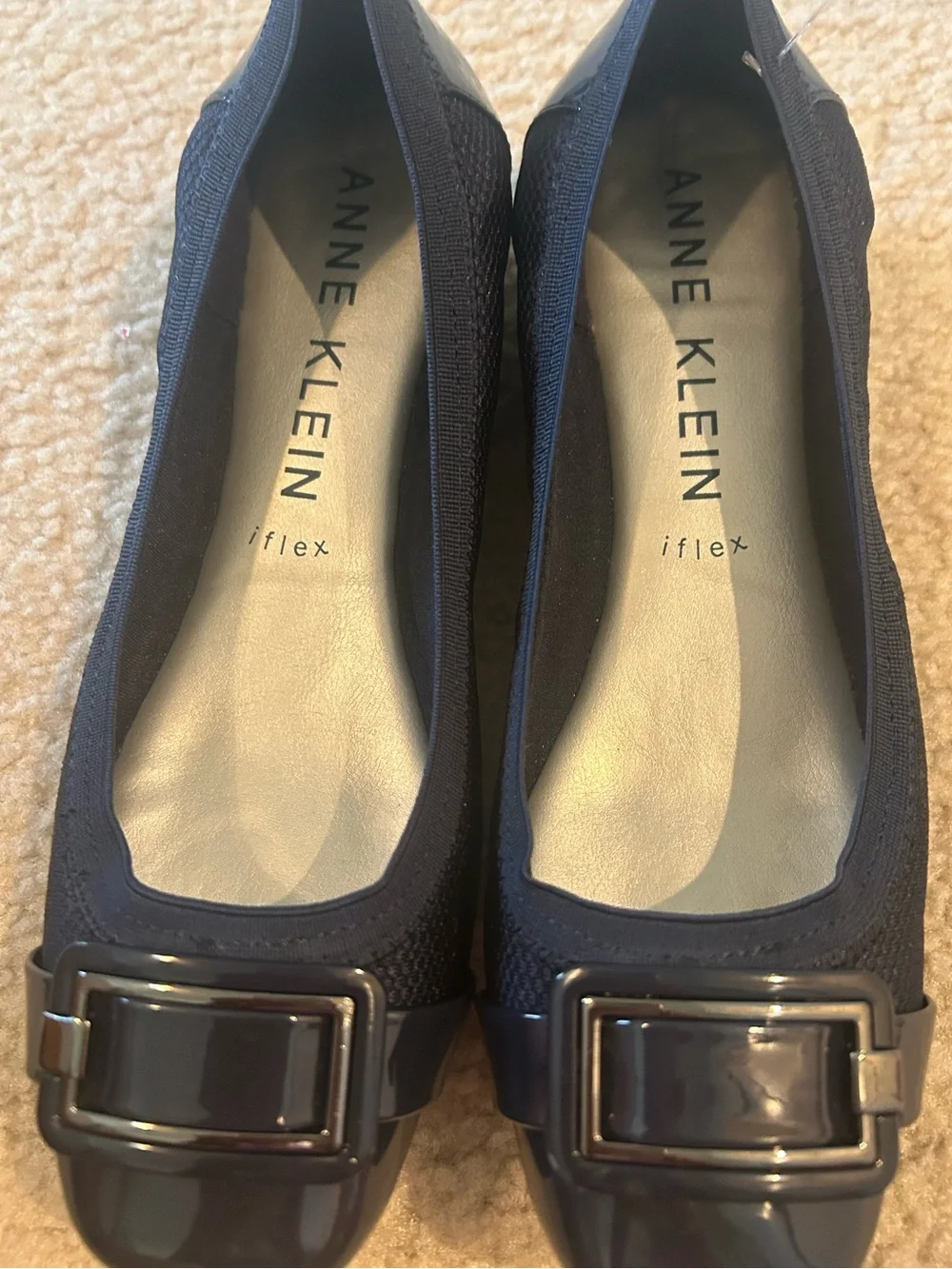 Anne Klein women’s Navy Patent Buckle Toe Unice Flats, Square Toe NWOT 9 - Picture 3 of 9